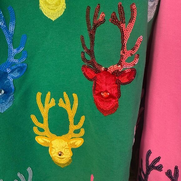 Queen of Sparkles Colorblock Reindeer Embellished Holiday Dress Size Small - Picture 7 of 10